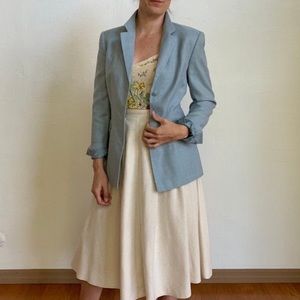 Escada Blazer Wool Silk Size 38 Medium Chambray Jacket New Wool Silk Linen